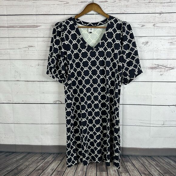 CAbi Cruise Dress Womens Medium Blue 6219 Navy Rope Costal Preppy Bubble Sleeve - Picture 1 of 12